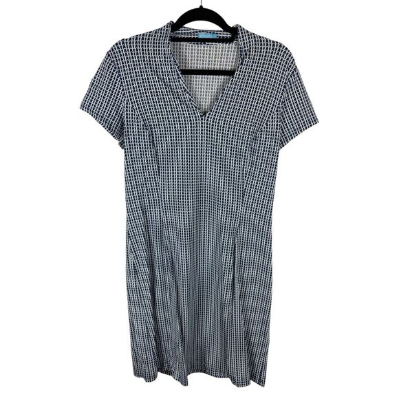 J. McLaughlin Blue Pattern Short Sleeve Dress- Size L - Picture 1 of 7